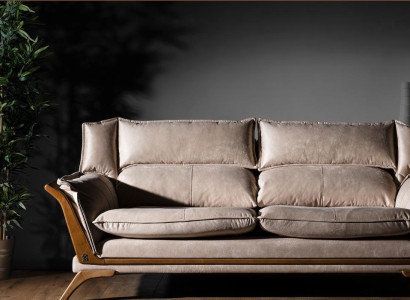 Beiger 3-Sitzer Luxus Sofas Polstermöbel Leder Wohnzimmer Design Möbel